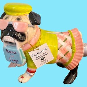 Ceramic Dog Figurine - Yellow and Pink